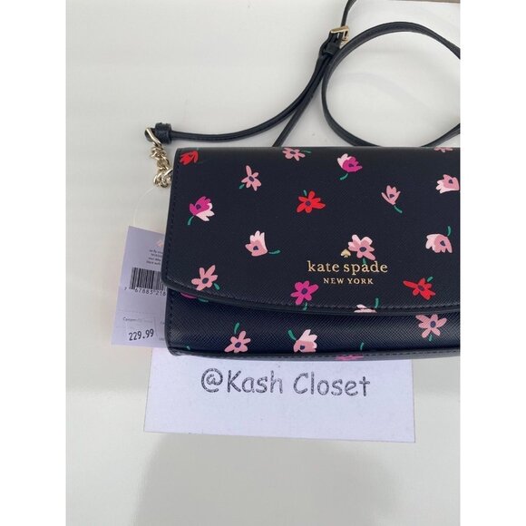 Kate Spade Crossbody Ditsy Buds Small Flap purse Black multi - Picture 7 of 9